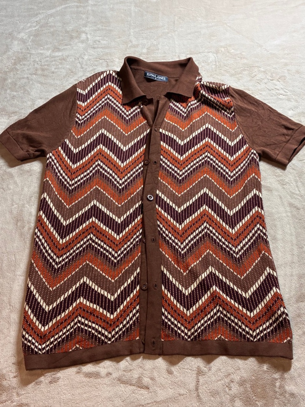 Paul Jones PJ Retro Chevron Knit Button Down Shirt Vintage 70s Style Size Medium